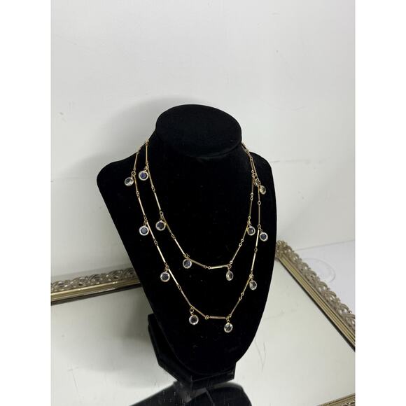 Gold Tone Signed Swarovski Clear Crystal Long Necklace 34”, Bezel Crystal, Facet - Picture 9 of 9